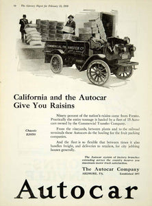 1919 Ad Autocar Ardmore PA Commercial Transfer CA Raisin Fruit Packing YLD2