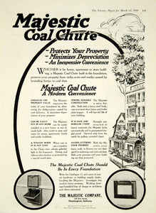 1919 Ad Majestic 120 Erie St Huntington IN Coal Chute Household Hardware YLD2