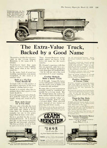 1919 Ad Gramm Bernstein 1.5 Ton Motor Truck Transportation Flare Board YLD2