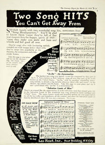 1919 Ad Leo Feist NYC Two Song Hits Music Lyrics JaDa Jazz Salvation Lassie YLD2