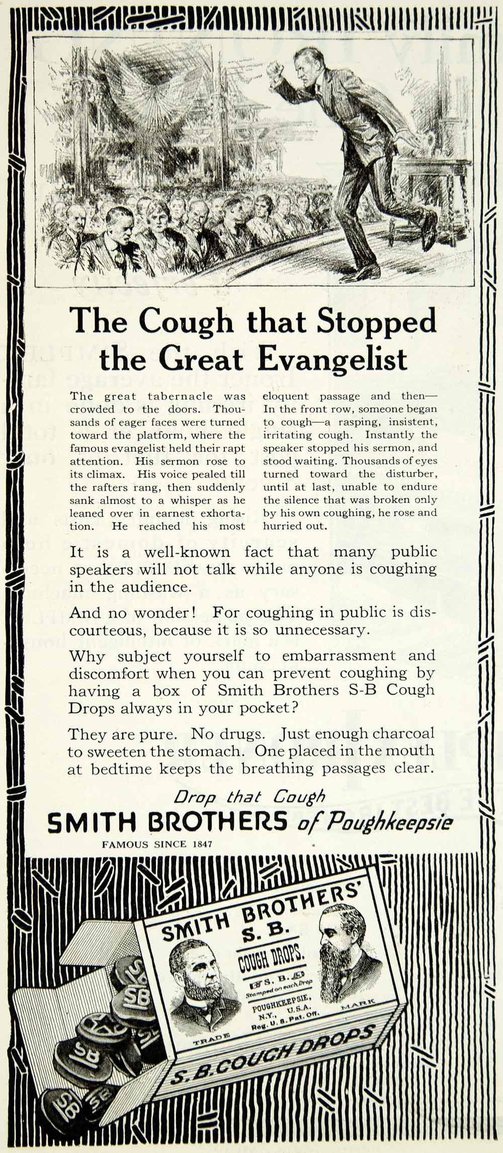 1919 Ad Smith Brothers Cough Drops Poughkeepsie NY Evangelist Preacher YLD2