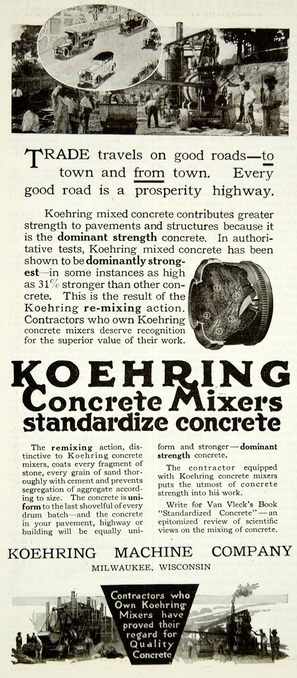 1919 Ad Koehring Concrete Mixers Machine Milwaukee WI Construction YLD2