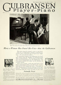 1921 Ad Gulbransen Player Piano Chicago Musical Instrument Sing Woman Child YLD3