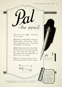 1921 Ad Pal Pencil Hoge Manufacturing Company Writing Utensil New York YLD3