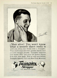 1922 Ad Portrait Man Smooth Shave Twinplex Stropper Beauty Blades Face YLD3