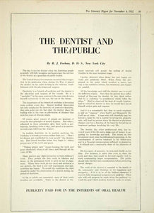 1922 Ad Dentist Public Service Announcement Oral Hygiene World War II YLD3