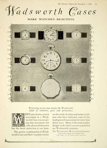 1922 Ad Wadsworth Cases Watches Time Clock Decorative Metal Cincinnati Ohio YLD3