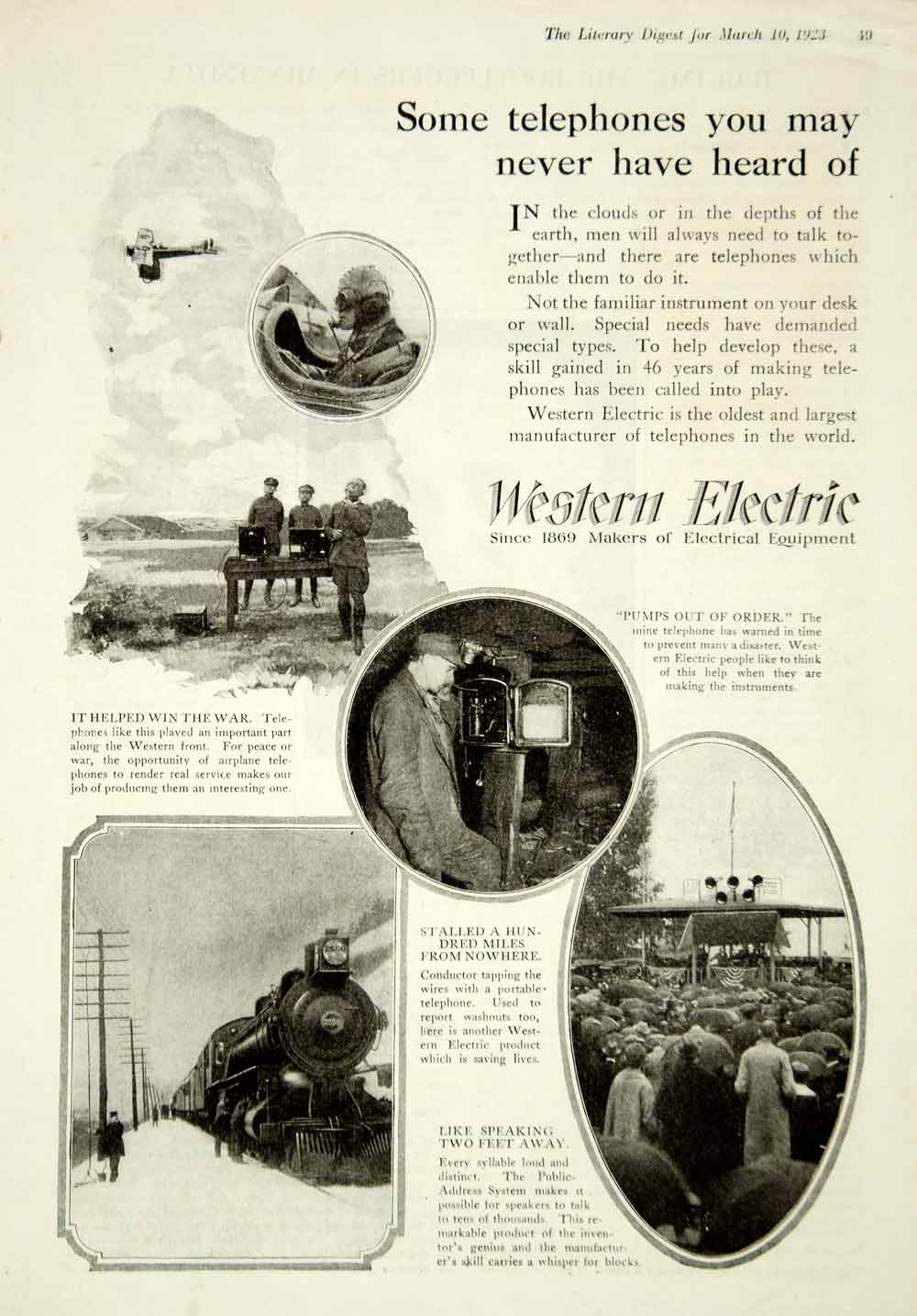 1923 Ad Western Electrical Equipment Telephone Airplane Train Mining YLD3