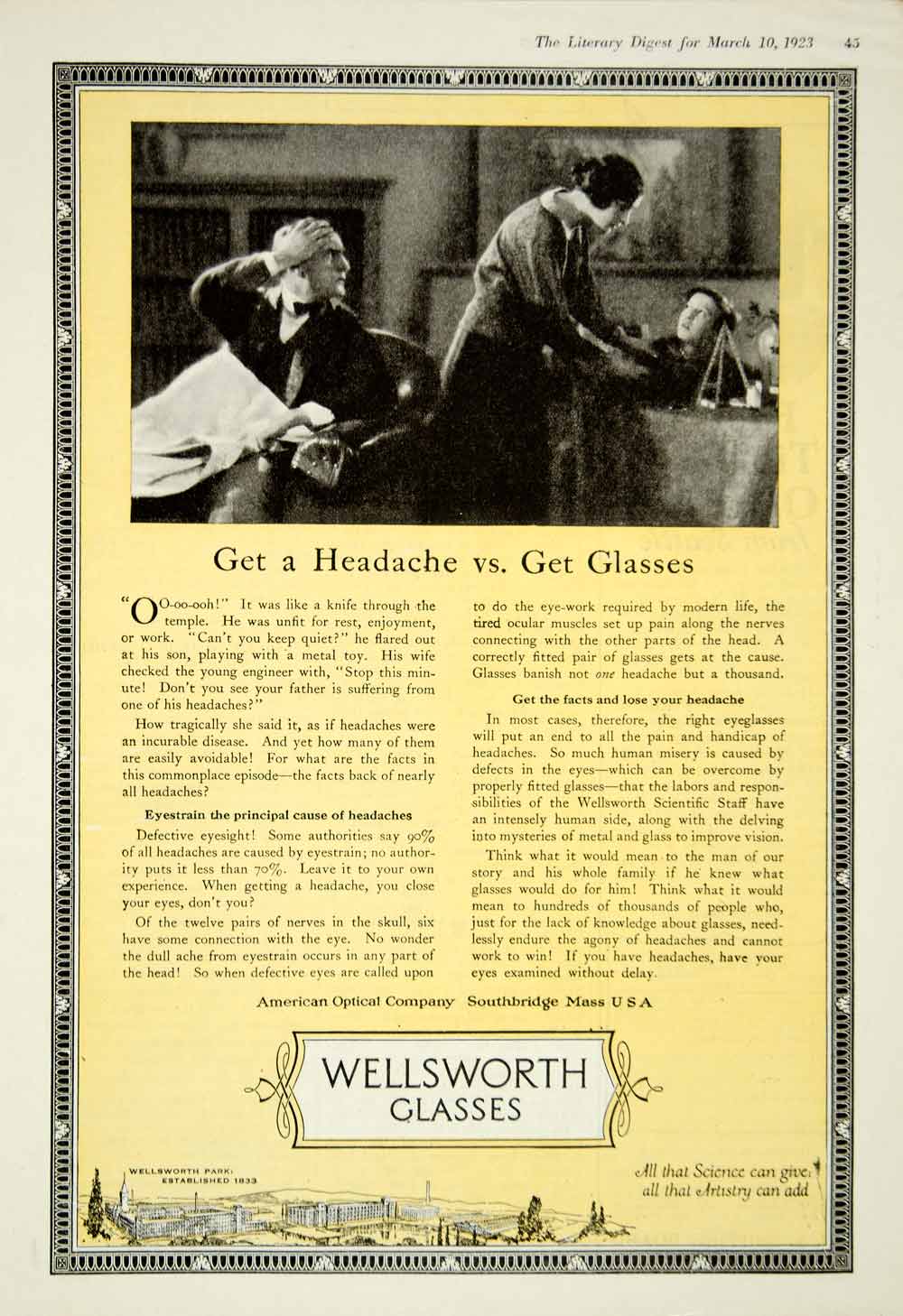 1923 Ad Wellsworth Glasses Southbridge Massachusetts Family Child Eyesight YLD3