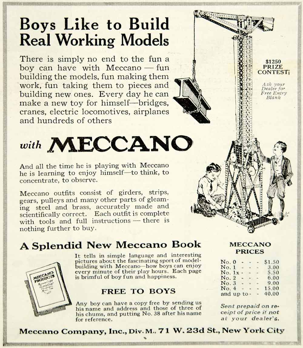 1921 Ad Meccano Building Model Boys Children Beam Build Construct YLD3