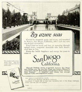 1921 Ad Travel Vacation San Diego California Architecture Azure Seas Pool YLD3