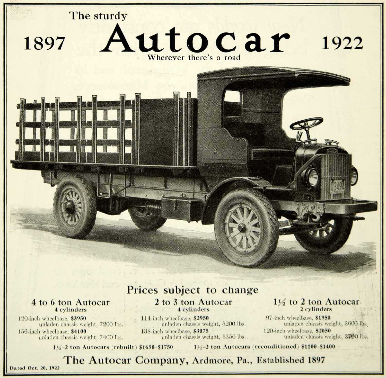 1922 Ad Autocar Company Ardmore Pennsylvania Trucks Drive Automobile YLD3