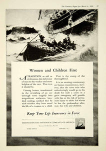 1926 Ad Prudential Insurance Sea Disaster Rescue Women Children First YLD4