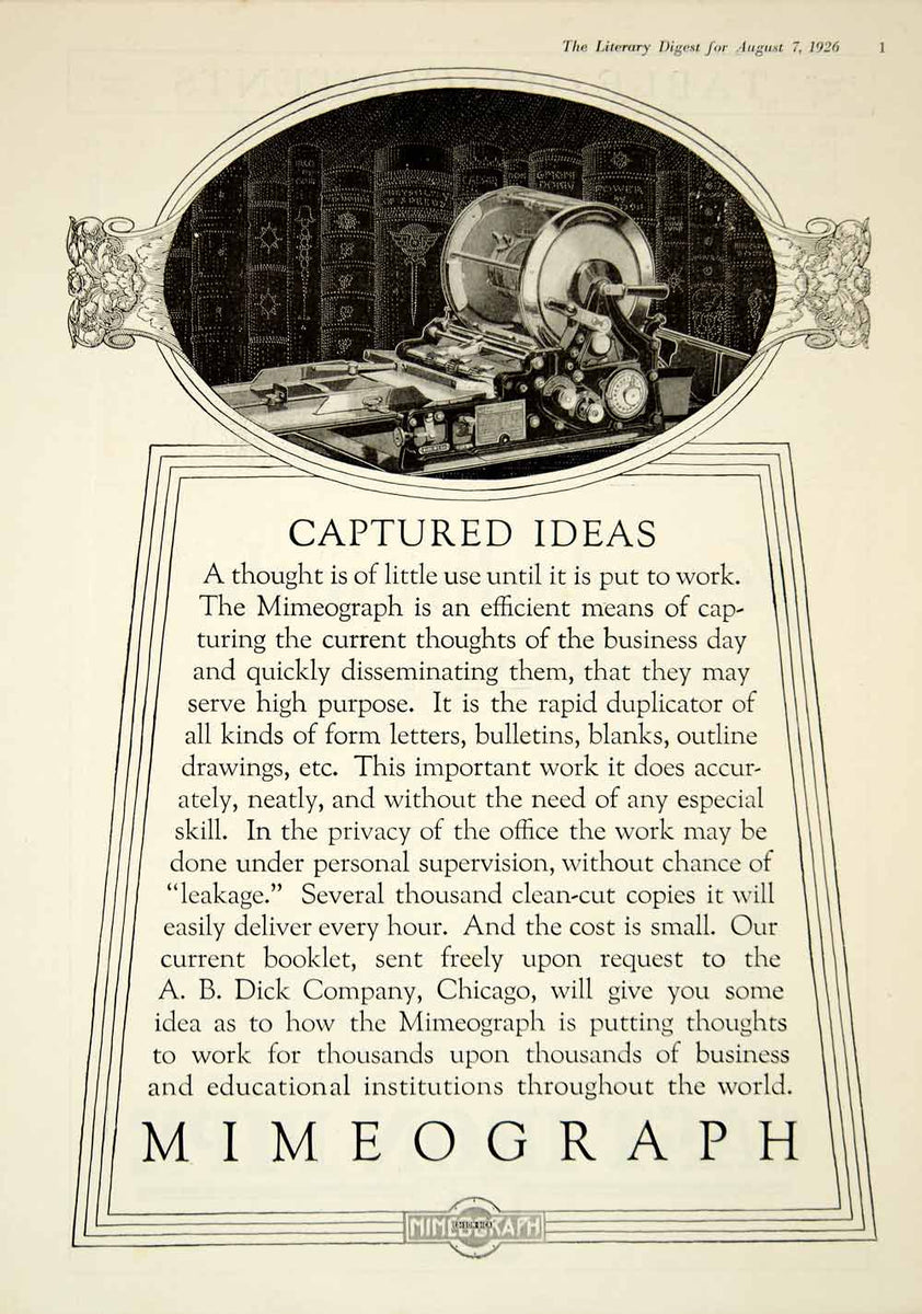 1926 Ad Vintage Mimeograph Machine Duplicator Copier Office Business A ...