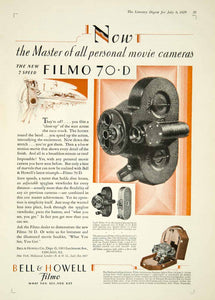 1929 Ad Vintage Bell & Howell 7 Speed Filmo 70 D Home Movie Camera Art Deco YLD4