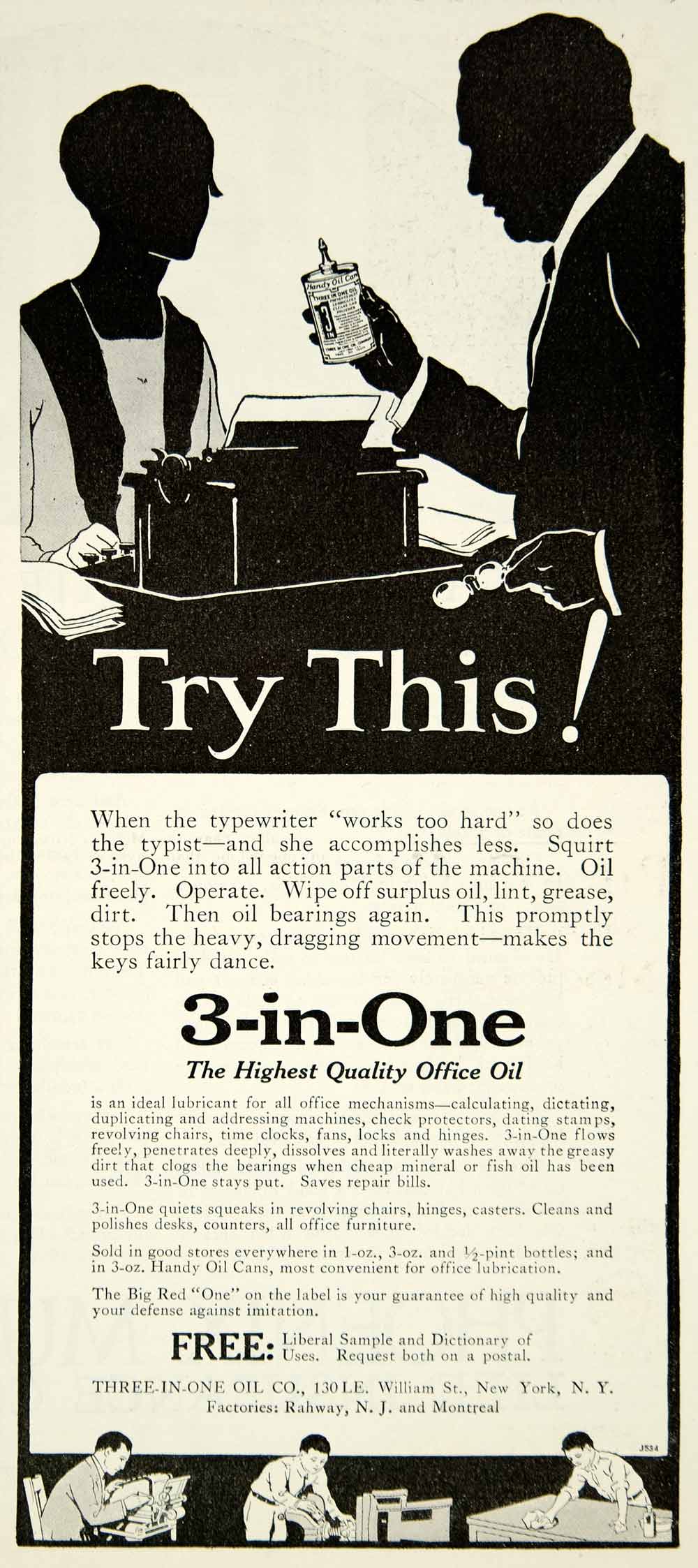1926 Ad 3-in-One Oil Office Machine Lubricant Typewriter Typist Secretary YLD4