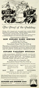 1926 Ad Cunard Anchor Lines Ship Liner Bagpipers Piping Pudding Chef YLD4
