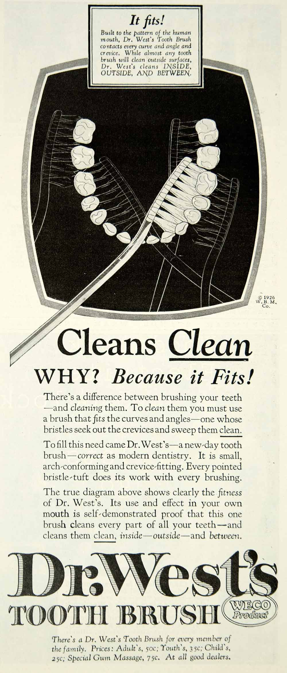 1926 Ad Vintage Dr. West Toothbrush Teeth Cleaning Brushing Dental Hygiene YLD4