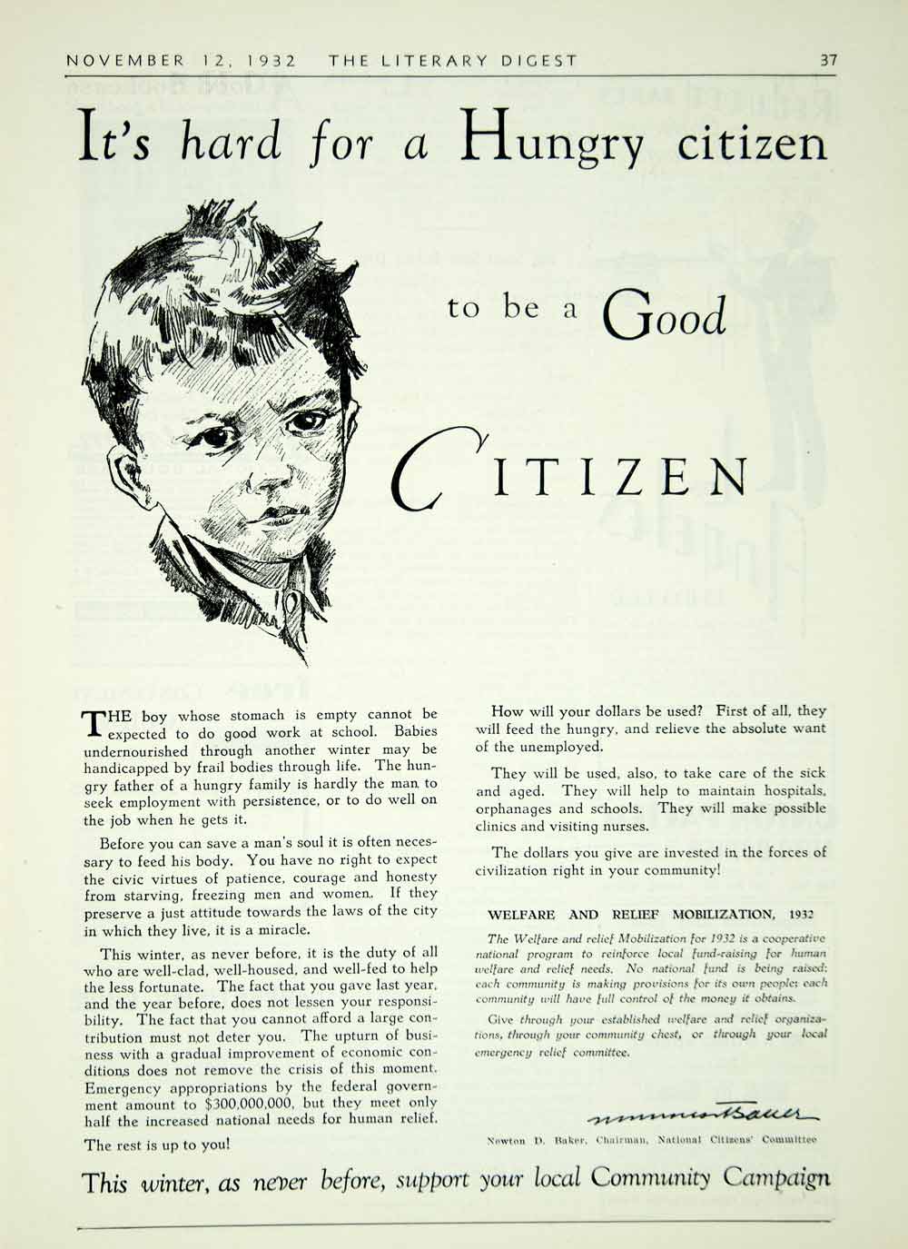 1932 Ad Welfare Relief Mobilization Group Boy Great Depression Homeless YLD5