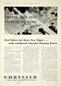 1933 Ad Walter Chrysler Car Classic Six Eight Imperial Automobiles Sedan YLD5