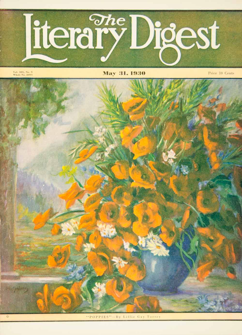 1930 Cover Literary Digest Poppies Floral Flowers Lillie Gay Torrey Spring YLD6