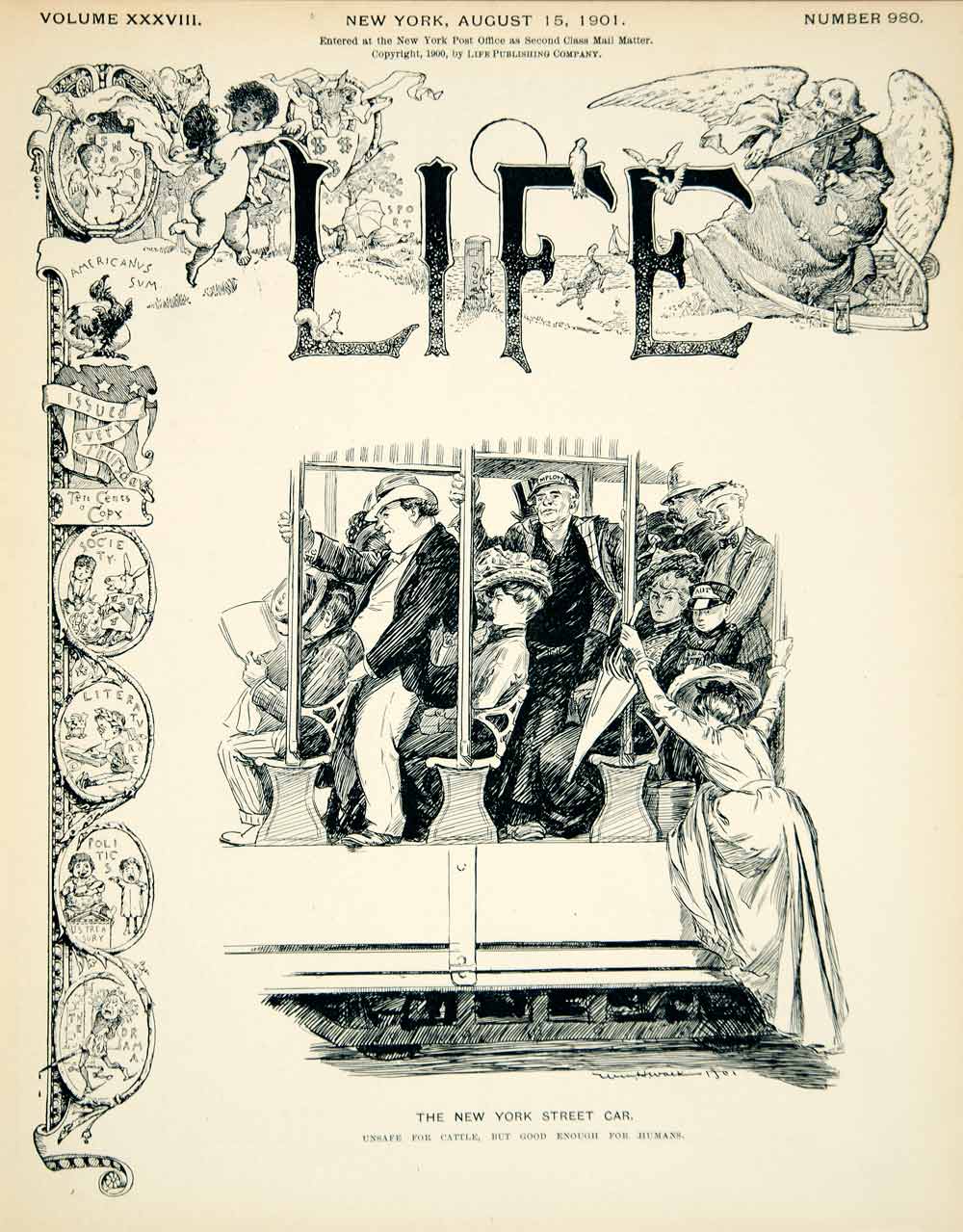 1901 Cover Life William H Walker Art NYC Street Car Trolley Cartoon YLF1