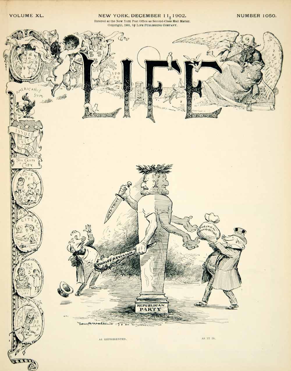 1902 Cover Life William H Walker Art Political Cartoon Republican Party YLF1