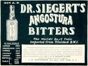 1902 Ad JW Wuppermann Dr JGB Siegert Angostura Bitters Tonic Health Medical YLF1