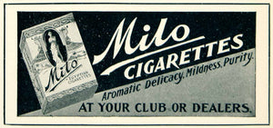 1902 Ad Milo Egyptian Cigarettes Tobacco Smoking Edwardian Era Vintage YLF1