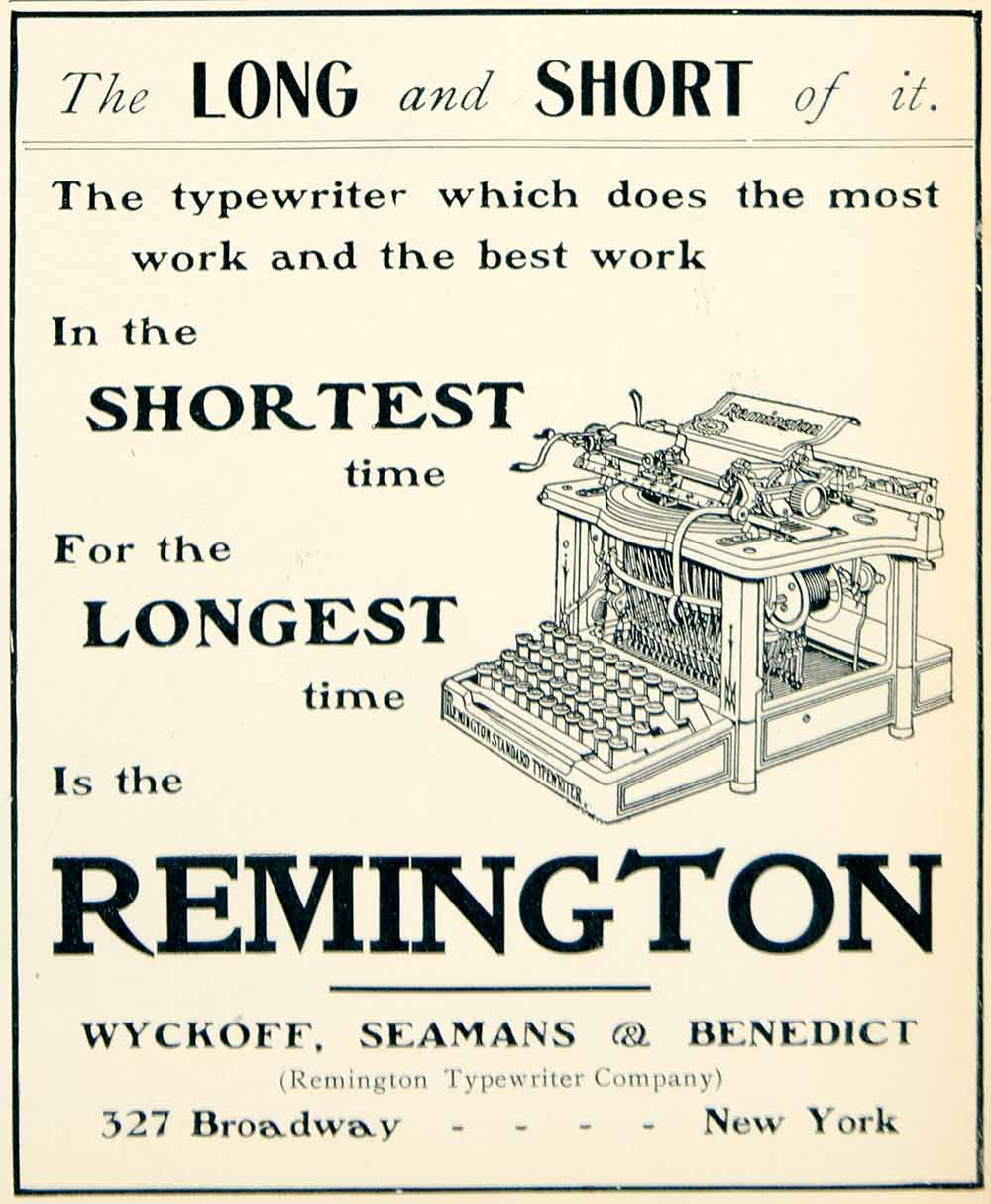 1902 Ad Remington Typewriter Wyckoff Seamans Benedict 327 Broadway NYC YLF1
