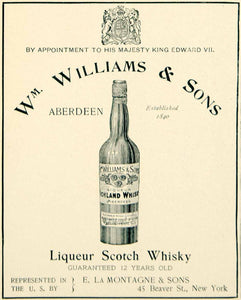 1903 Ad William Williams Sons Scotch Whiskey Liquor Alcohol Drink Beverage YLF1