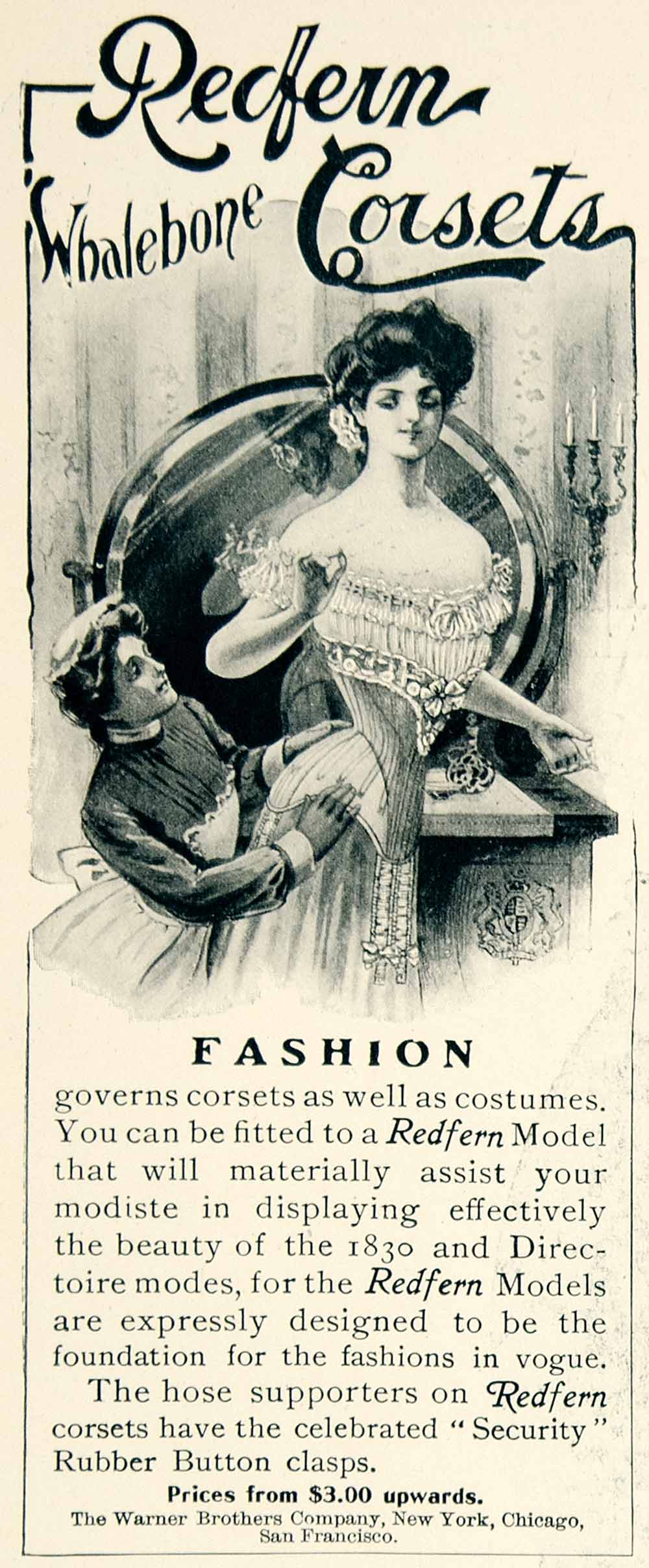 1904 Ad Warner Bros Redfern Whalebone Corsets Edwardian Era Fashion YL –  Period Paper Historic Art LLC