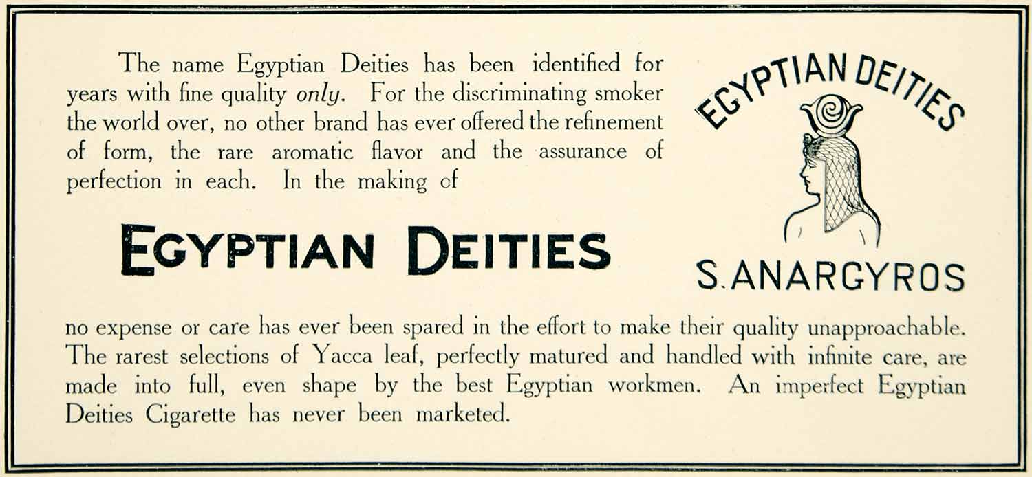 1905 Ad S Anargyros Egyptian Deities Cigarettes Smoking Tobacco Yacca Leaf YLF1