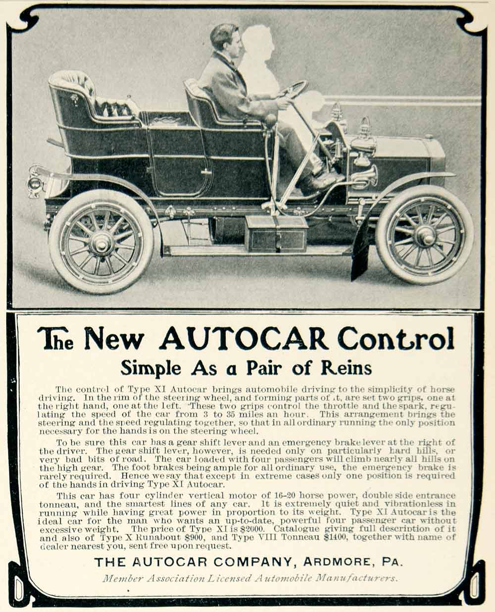 1905 Ad Autocar Brass Era Automobile Ardmore PA Motor Vehicle YLF1