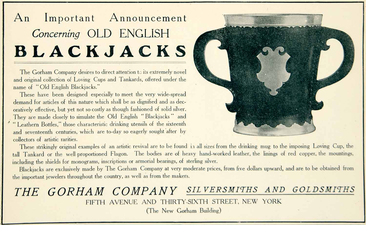 1905 Ad Gorham Old English Blackjacks Cups Tankards Household Kitchen YLF1