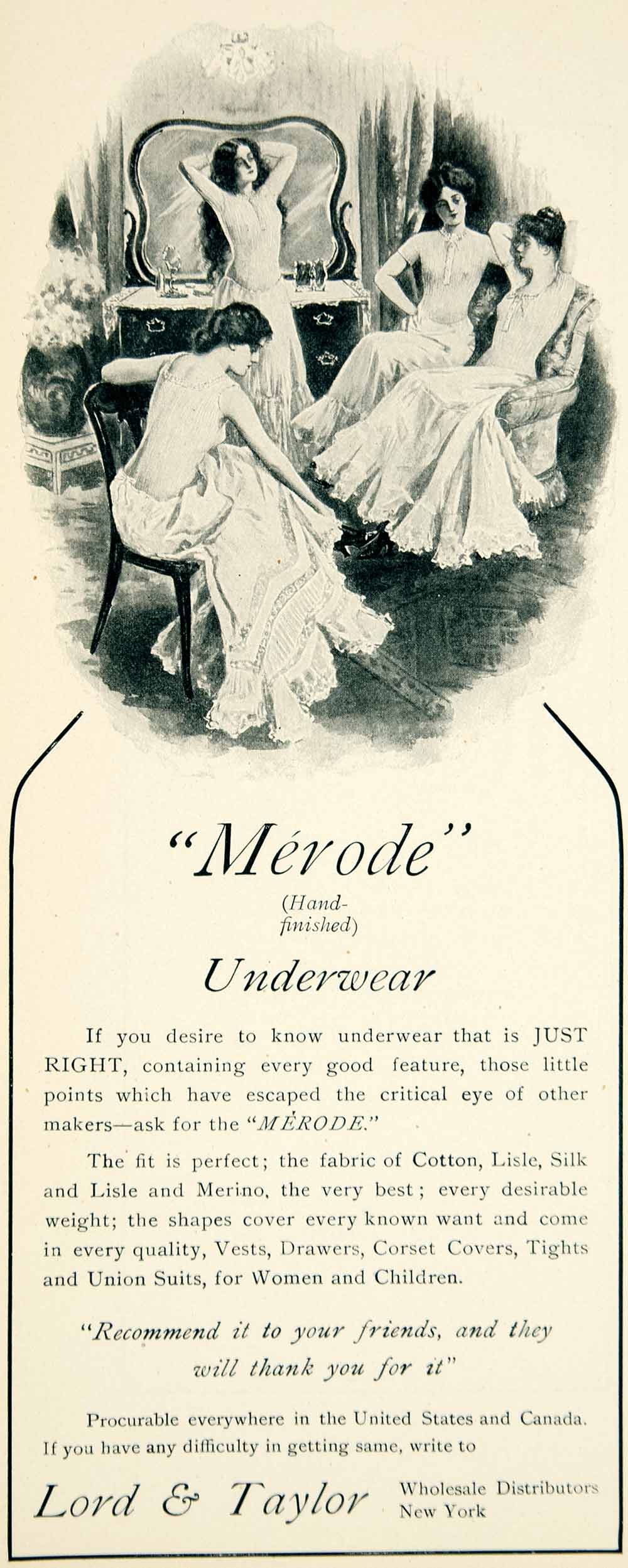 1905 Ad Lord & Taylor Merode Underwear Womens Clothing Edwardian Fashion YLF1