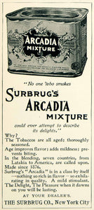1905 Ad Surbrug Arcadia Mixture Smoking Tobacco Tin Art Nouveau Edwardian YLF1