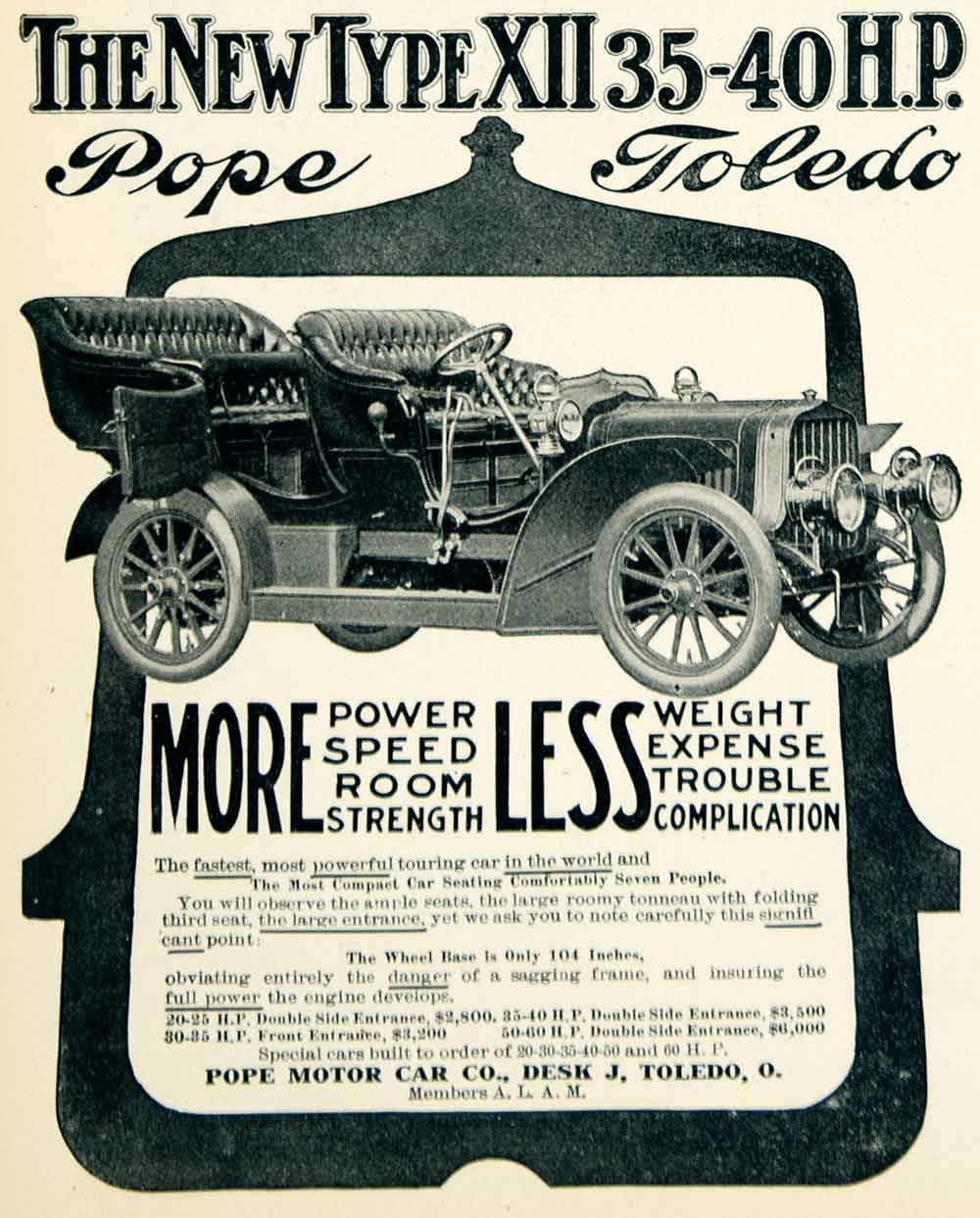 1905 Ad Pope Type XII Automobile Brass Era Car Transportation Classic YLF1