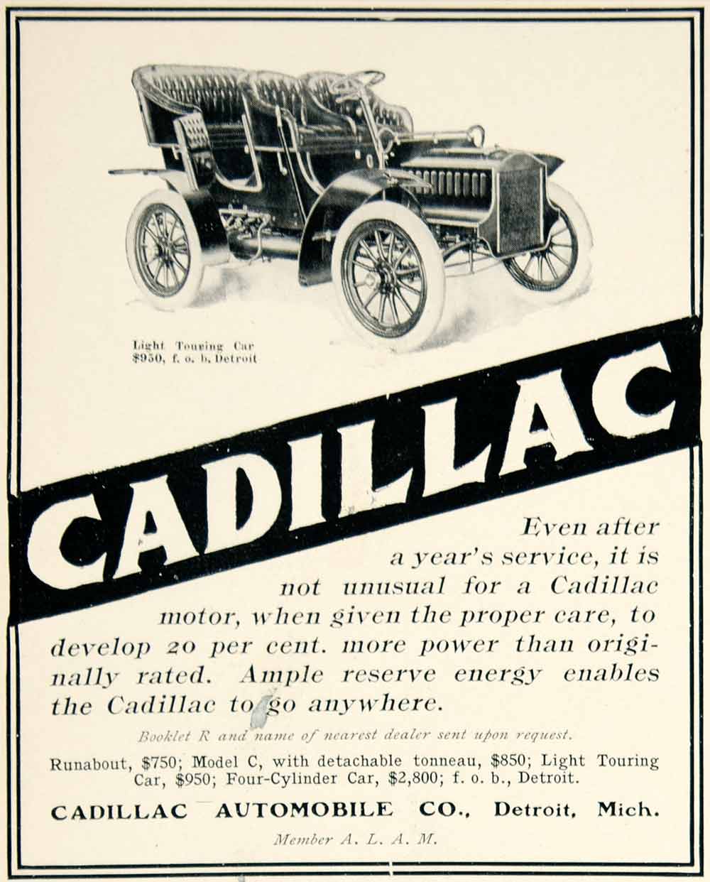 1905 Ad Cadillac Light Touring Car Automobile Brass Era Transportation YLF1