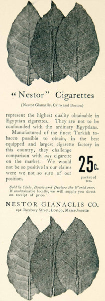 1906 Ad Nestor Gianaclis Cigarette Smoking Turkish Tobacco 291 Roxbury –  Period Paper Historic Art LLC