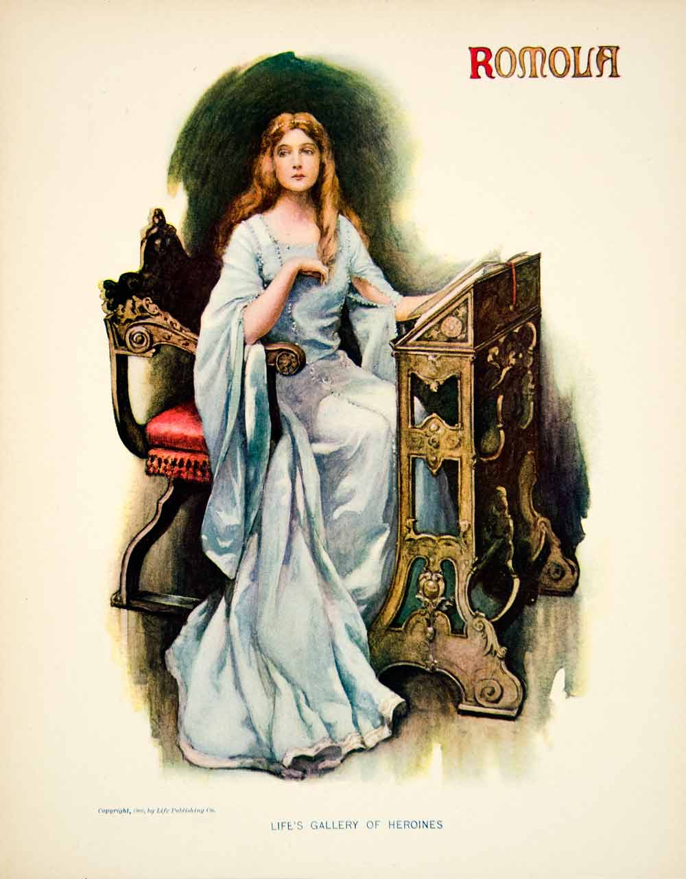 1905 Color Print Art Romola de'Bardi Portrait George Eliot Italian YLF1