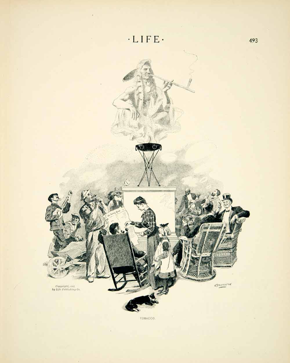 1905 Print Charles Broughton Art Tobacco Native American Political Cartoon YLF1