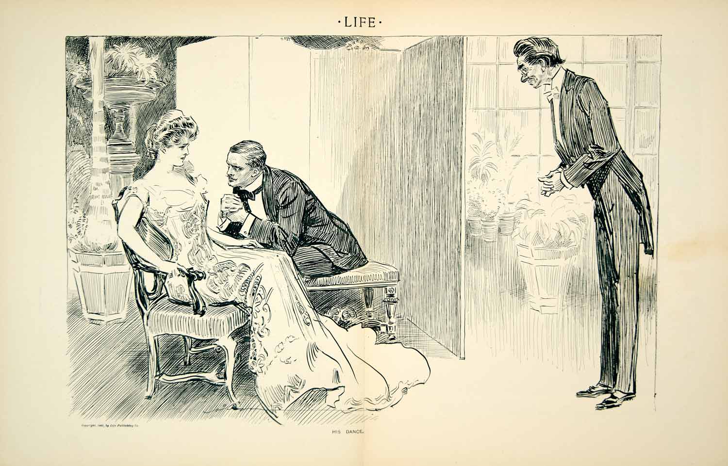 1903 Print Charles Dana Gibson Girl Art His Dance Lover Romance Wedding YLF1