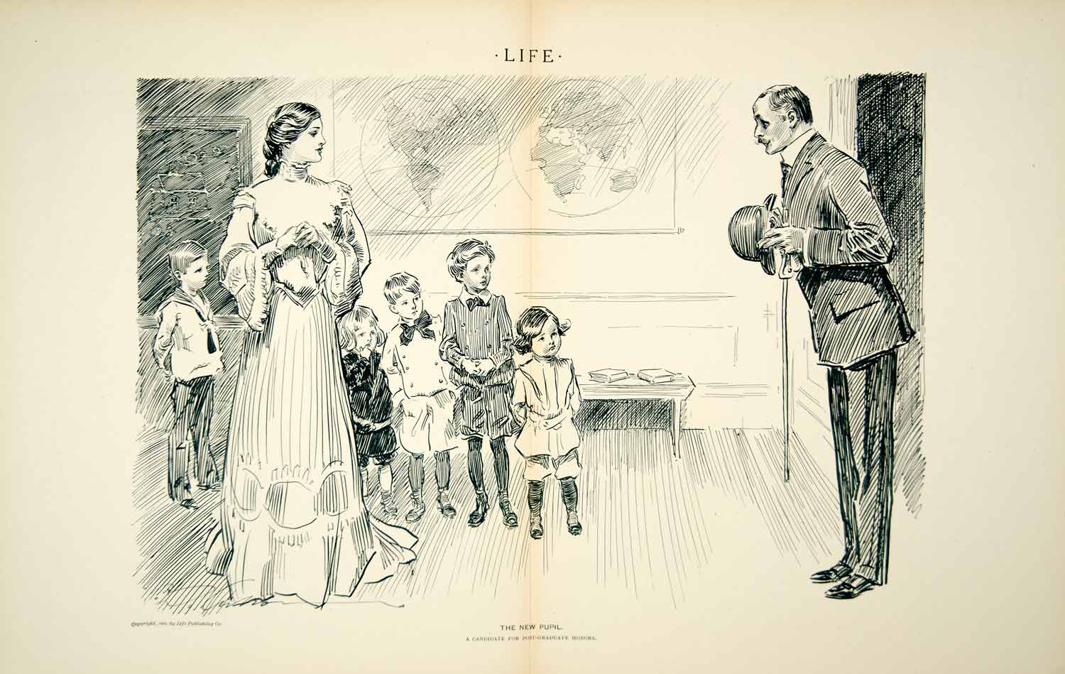 1905 Print Charles Dana Gibson Girl Art New Pupil Teacher Children Student YLF1