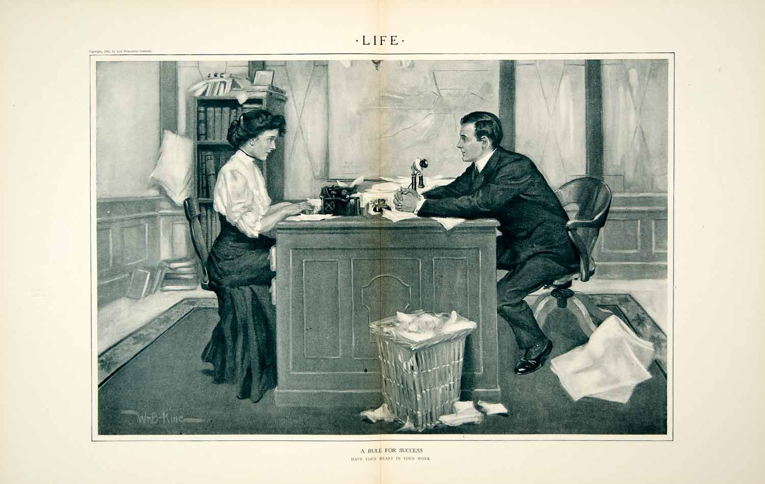 1906 Print WB King Art Rule Success Edwardian Era Office Secretary Work YLF1