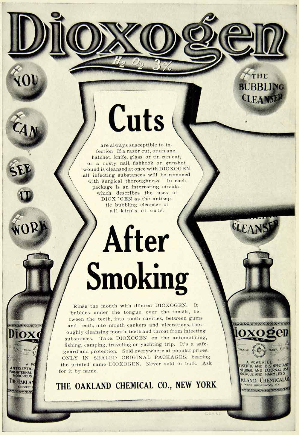 1908 Ad Vintage Dioxogen First Aid Mouth Rinse Antiseptic Disinfectant YLF2