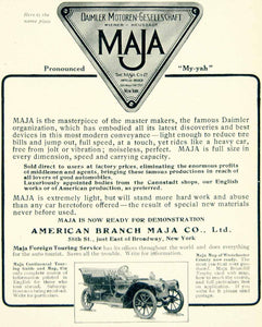 1908 Ad Vintage Maja Automobile Car Daimler Stuttgart German Name Plate YLF2
