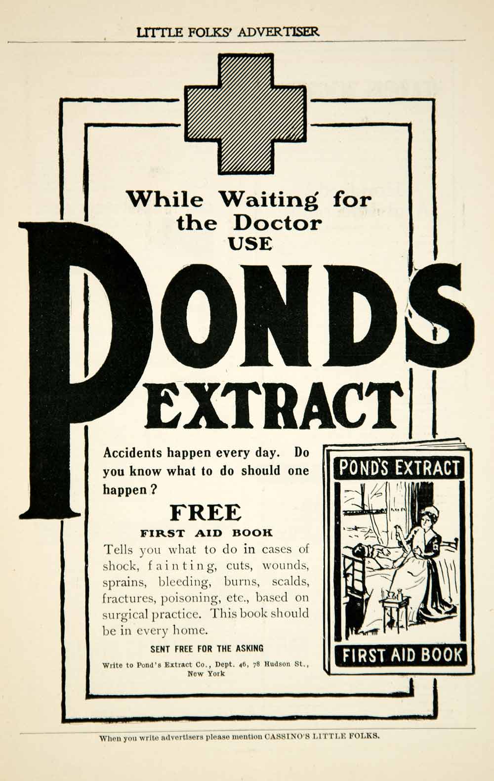 1907 Ad Ponds Extract Soap First Aid Medical Health Beauty Hygiene Nurse YLF3