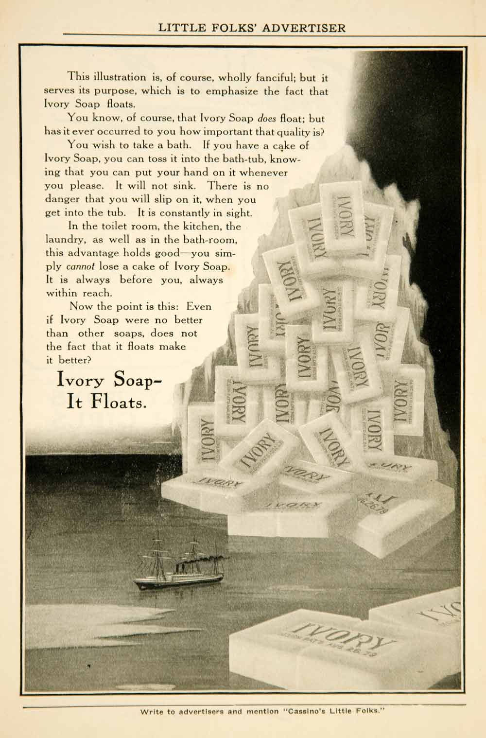 1908 Ad Procter & Gamble Ivory Soap Sailing Ship Iceberg Health Beauty YLF3