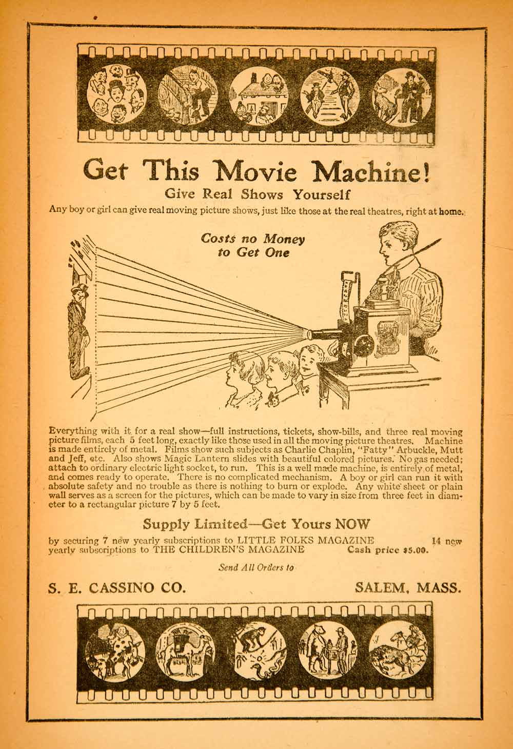 1920 Ad SE Cassino Movie Machine Children Toys Motion Picture Film Little YLF3